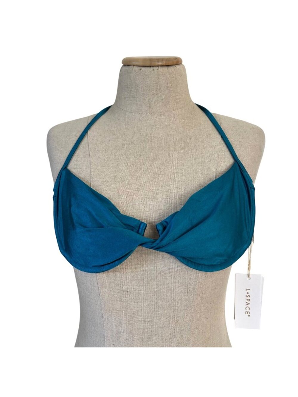 LSpace Women's Sz Medium Toni Teal Twist Bikini Top Halter Tie Swimwear